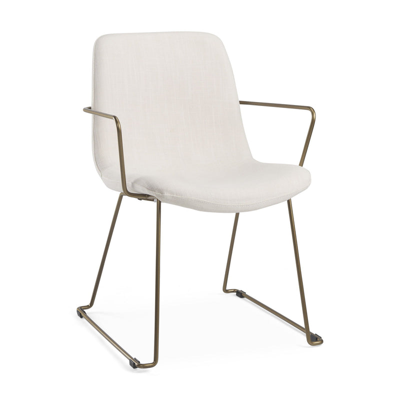 Fabric Wood Dining Arm Chair - Beige / Gold