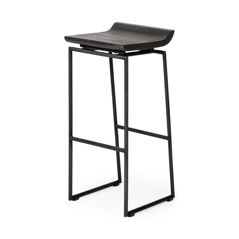 30" Industrial Solid Wood And Metal Backless Bar Height Bar Chair - Black