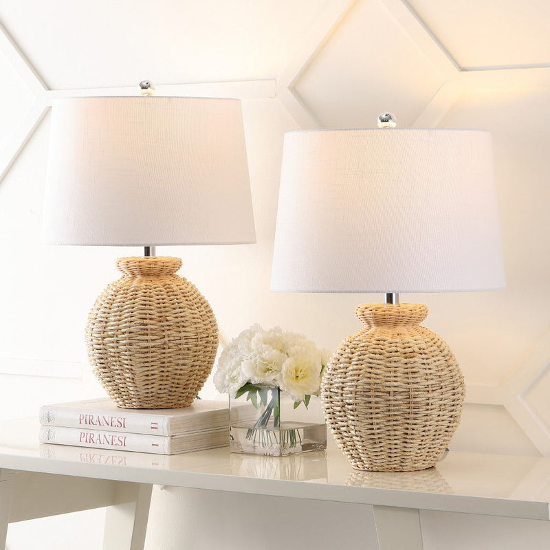 Round Table Lamps LED With Empire Shades (Set of 2) - Brown