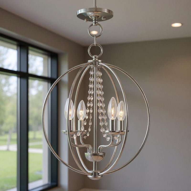 19" Four Light Dimmable Chandelier With Shades - Silver