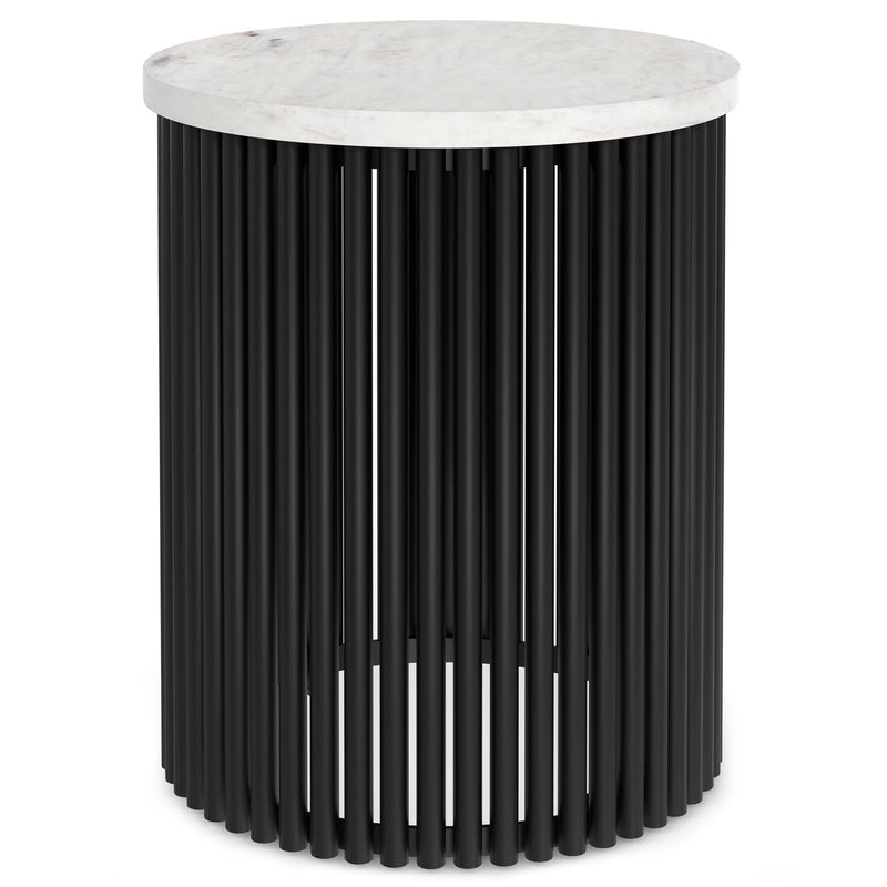 Marble Round End Table - White / Black