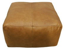 Load image into Gallery viewer, 22" Genuine Leather Pouf Ottoman - Tan
