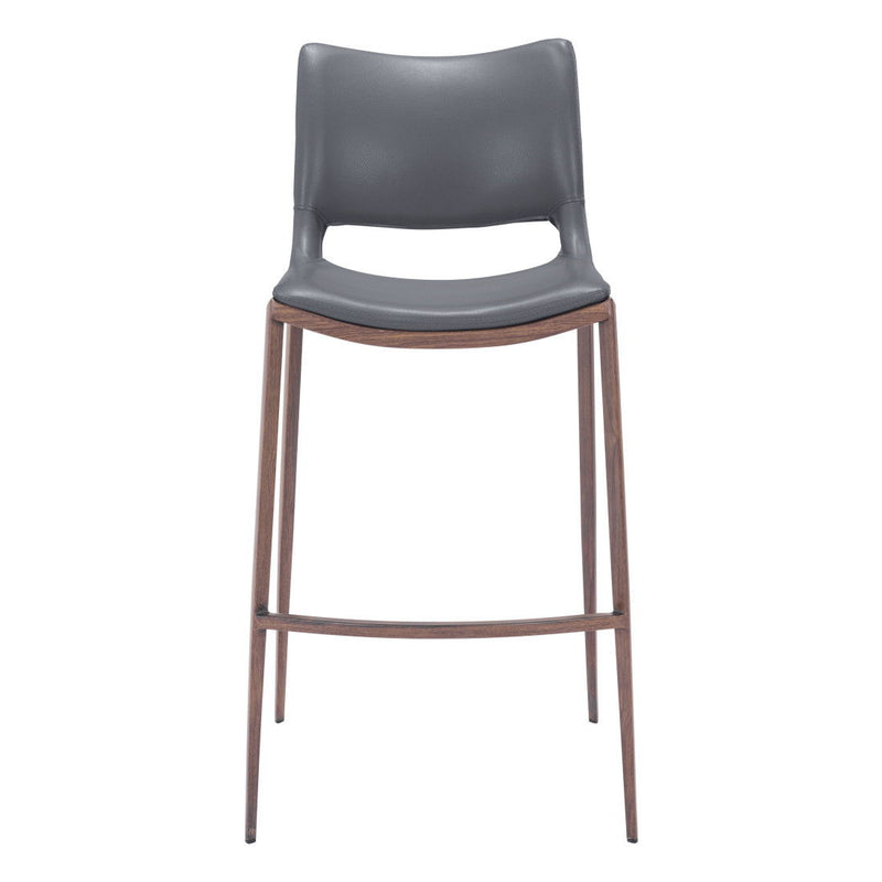 29" Faux Leather And Steel Low Back Counter Height Bar Chairs (Set of 2) - Dark Gray / Walnut