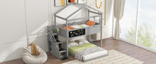 Load image into Gallery viewer, Twin over Full House Bunk Bed with Storage Staircase and Blackboard,Gray(Old SKU: GX001701AAE)
