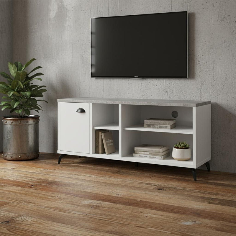 47" Wood Enclosed And Open Storage TV Stand - Gray And White
