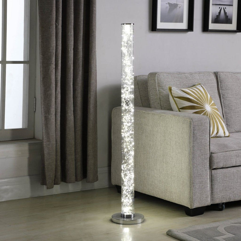 Steel LED Column Floor Lamp With Clear Drum Shade - White
