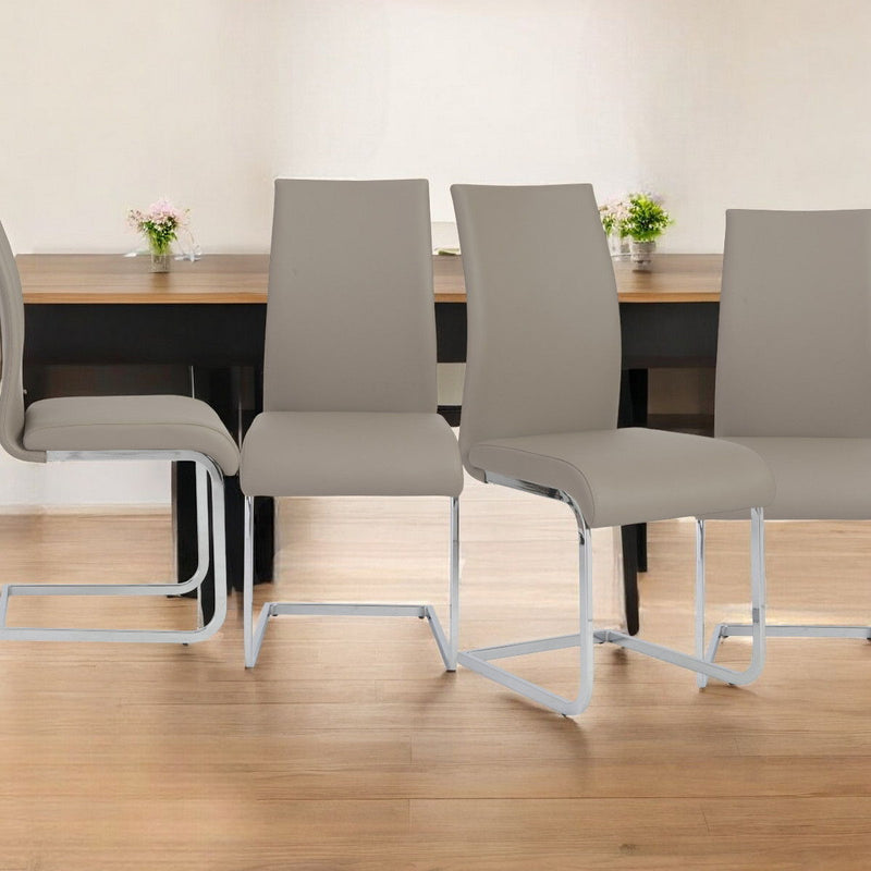 Upholstered Leather Dining Side Chairs (Set of 4) - Taupe