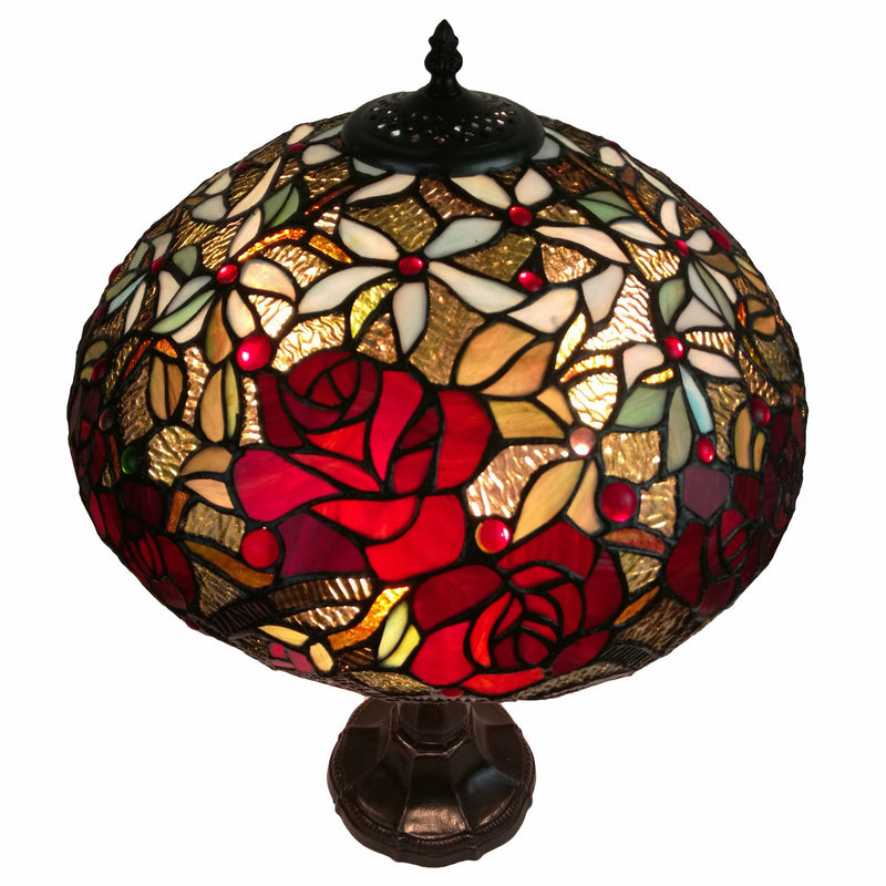 Metal Two Light Candlestick Table Lamp With Red Dome Shade - Dark Brown