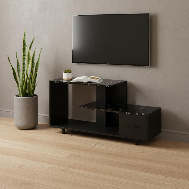 47" Transitional Cabinet Enclosed Storage TV Stand - Black