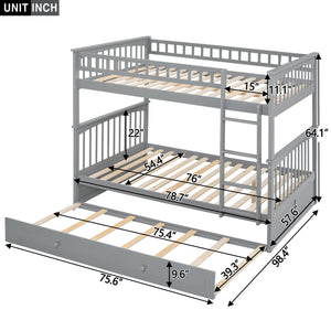 Full over Full Bunk Bed with Twin Size Trundle, Convertible Beds, Gray