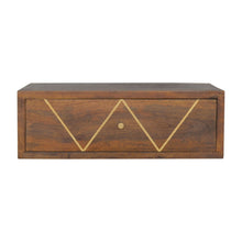 Load image into Gallery viewer, 18" Solid Wood Geometric Brass Inlay One Drawer Floating Nightstand - Brown
