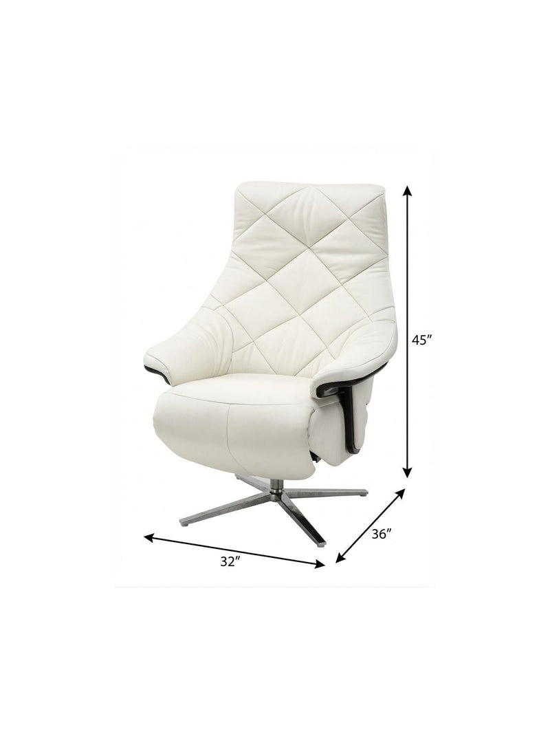Tufted Genuine Leather Power Swivel Recliner - White