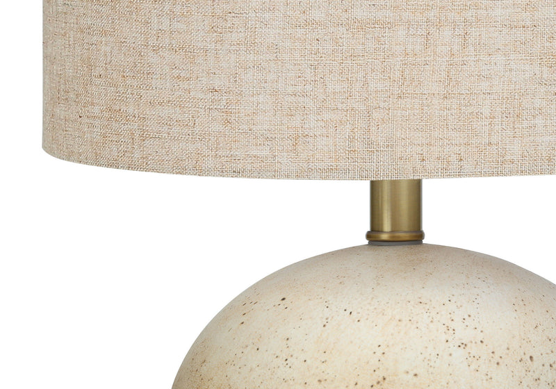 Concrete Round Table Lamp With Beige Drum Shade - Beige