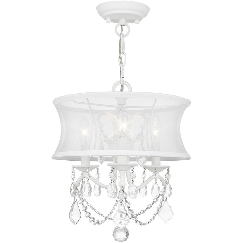 17" Three Light Dimmable Chandelier With Shades - White
