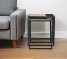 Load image into Gallery viewer, Solid Wood And Metal Square Sled Nested Tables (Set of 2) - Black
