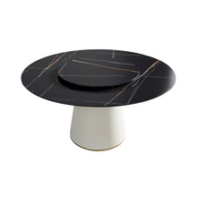Load image into Gallery viewer, Modern Artificial Stone Round Plywood Base Dining Table, Can Accommodate 8 People Artificial Stone Turntable (Not Including Chairs) - Black / Beige

