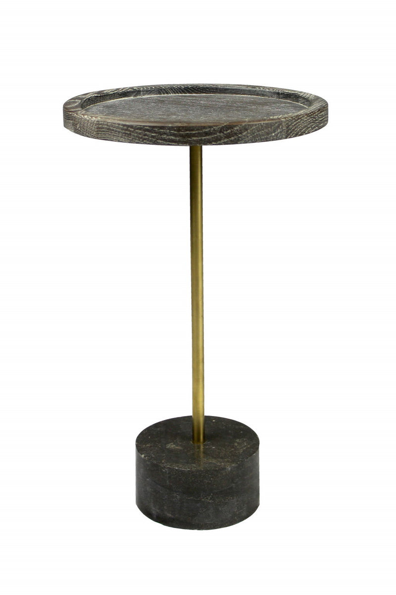 20" Solid Wood And Marble Round End Table - Black And Brown