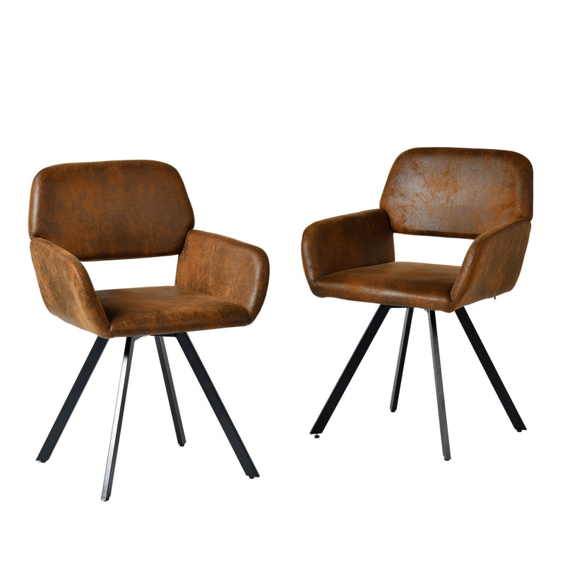 Faux Suede Steel Dining Arm Chairs (Set of 2) - Espresso / Black