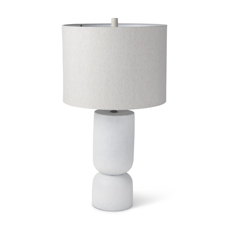 28" Concrete Round Bedside Lamp With Beige Drum Shade - White