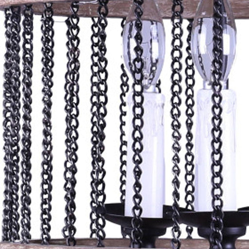 Wood And Metal Cylinder Three Light Dimmable Chandelier - Black / Natural