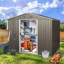 Load image into Gallery viewer, 8Ft x 6Ft Outdoor Metal Storage Shed With Floor Base (SKU: W540S00012) - Gray
