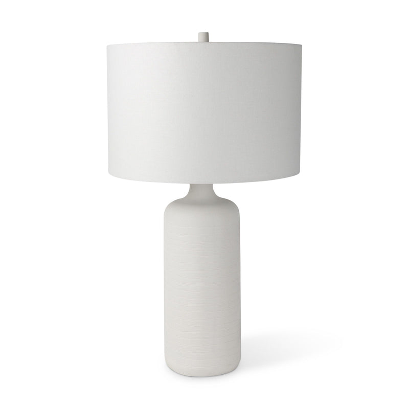 31" Ceramic Round Bedside Lamp With White Drum Shade - White