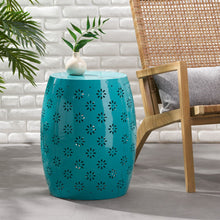 Load image into Gallery viewer, Pastrana - Metal Side Table With Lace Cut Design And Rust Resistant - Teal
