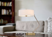 Load image into Gallery viewer, Metal Two Light Lantern Desk USB Table Lamp With White Drum Shade - Brown
