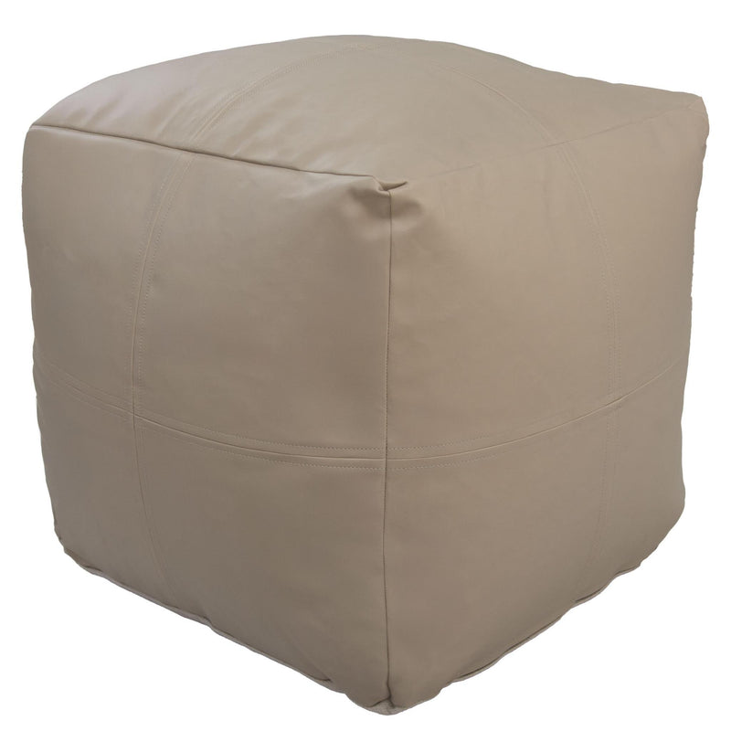 Faux Leather Cube Pouf Ottoman - Beige And Natural