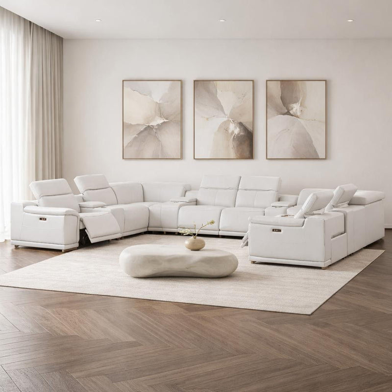 Leather Modular U Shaped Twelve Piece Corner Sectional With Console - White