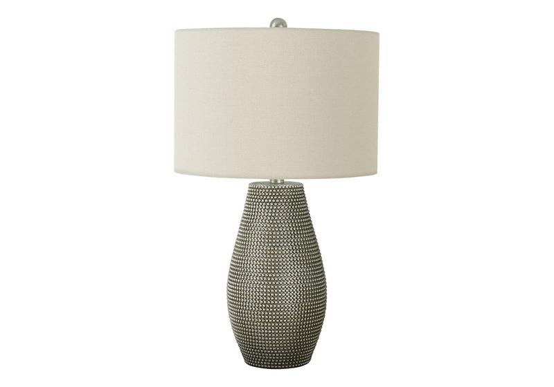 24" Round Table Lamp With Ivory Drum Shade - Gray