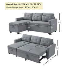 Load image into Gallery viewer, Upholstered Pull Out Sectional Sofa with Storage Chaise, Convertible Corner Couch, Light Grey
