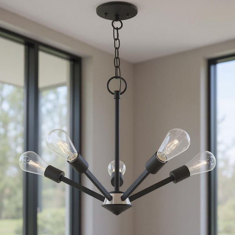 18" Five-Light Dimmable Chandelier With Shades - Black