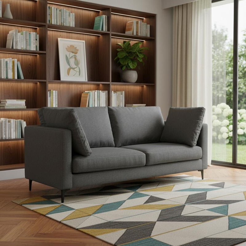 76" Fabric Sofa With Black Legs - Gray