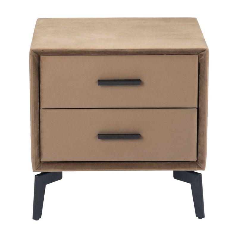 20" Velvet Wood And Steel End Table With Two Drawers - Brown And Black