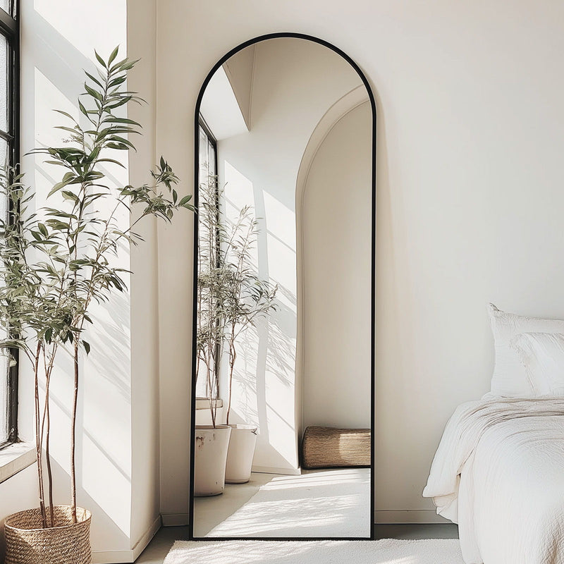 70" Aluminum Arch Freestanding Framed Standing Mirror - Black