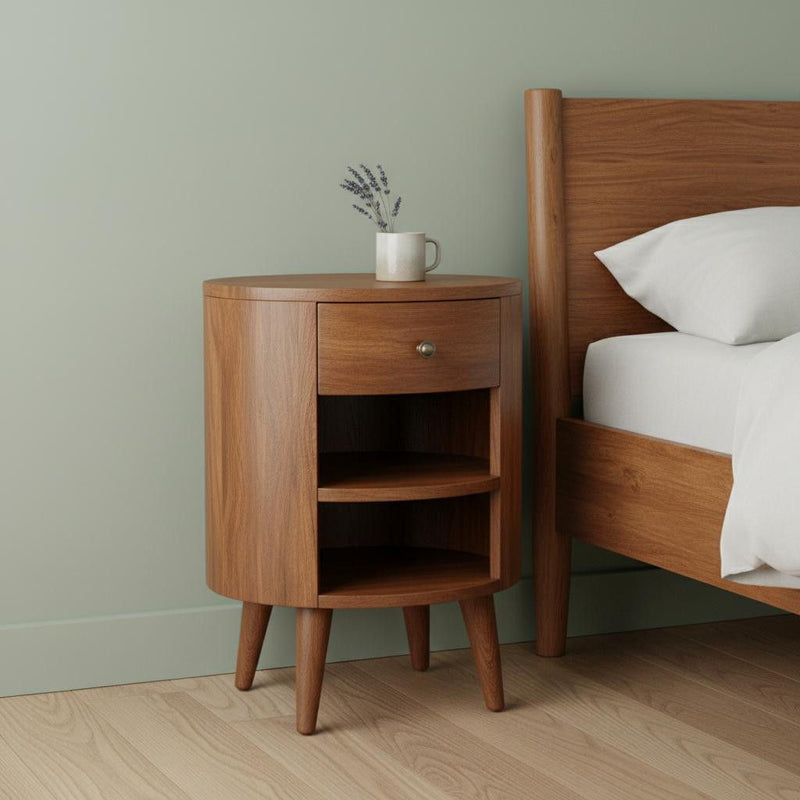 22'' Solid Wood Round One Drawer Nightstand - Chestnut