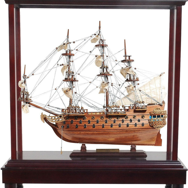 Hand Painted Model Boat Tabletop Sculpture (401923) - Brown