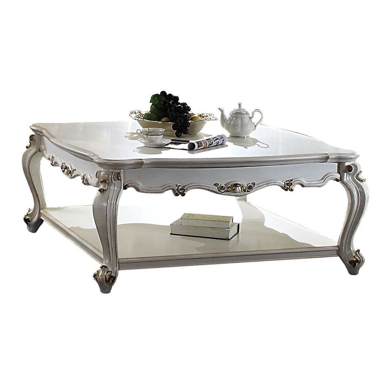 Solid And Manufactured Wood Coffee Table With Shelf - Pearl