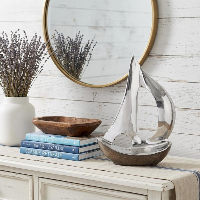 Buffed Sailboat Tabletop Sculpture - Brown / Silver