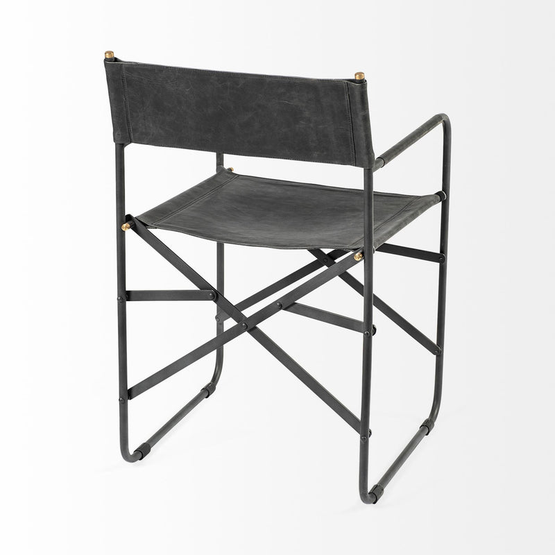 Leather Open Back Dining Arm Chair - Black
