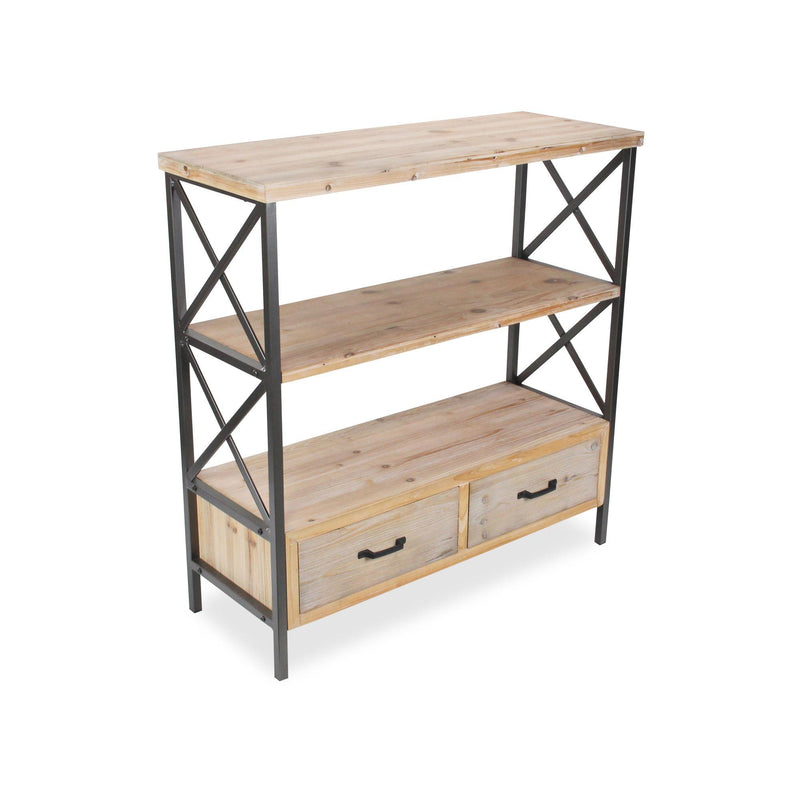 Three Tier Etagere Bookcase With Two Drawers - Brown