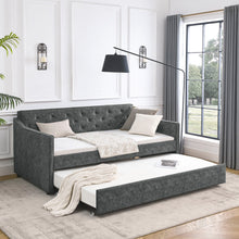 Load image into Gallery viewer, Twin Upholstered Daybed With Trundle, Waved Arms - Gray
