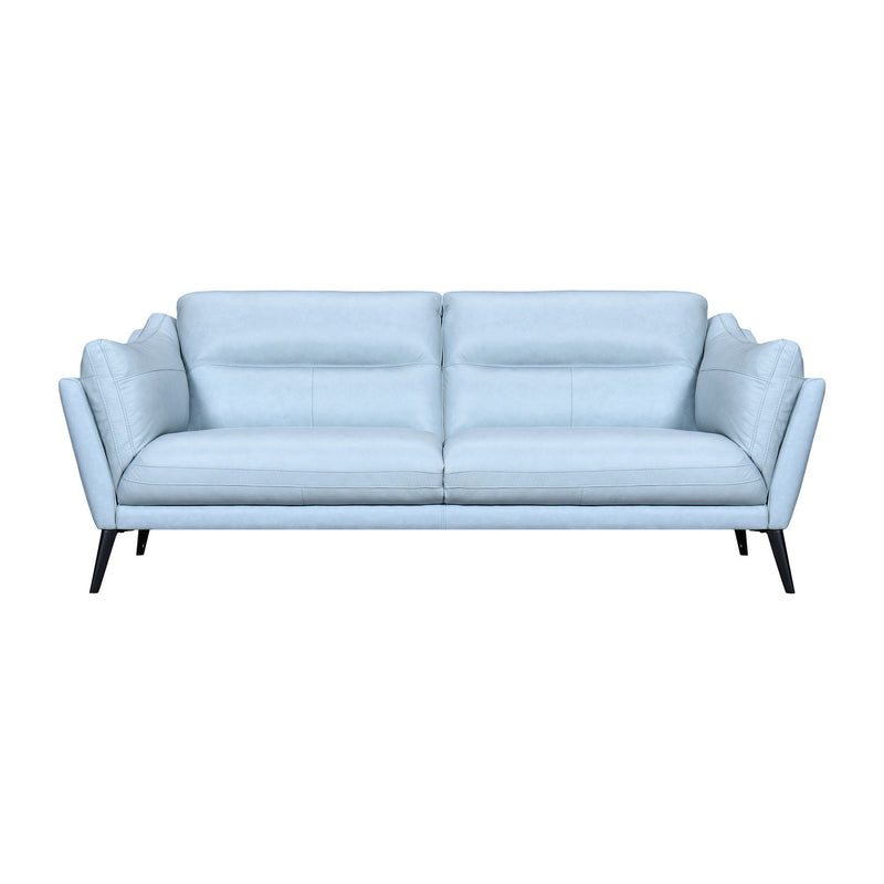 Leather Sofa With Black Legs - Sky Blue
