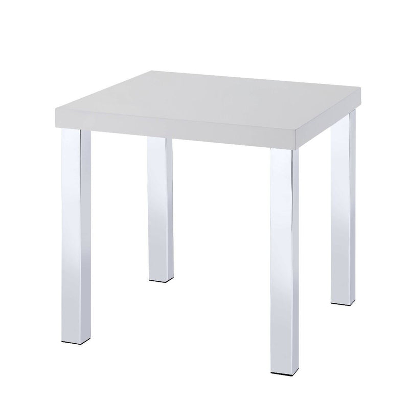 High Gloss Square End Table - Chrome And White