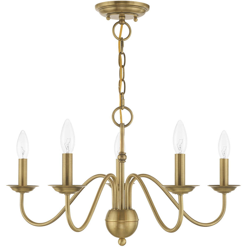 13" Five Light Dimmable Chandelier With Shades - Antiqued Brass