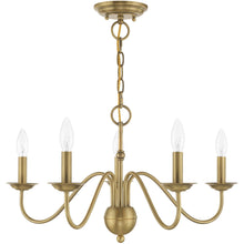 Load image into Gallery viewer, 13" Five Light Dimmable Chandelier With Shades - Antiqued Brass
