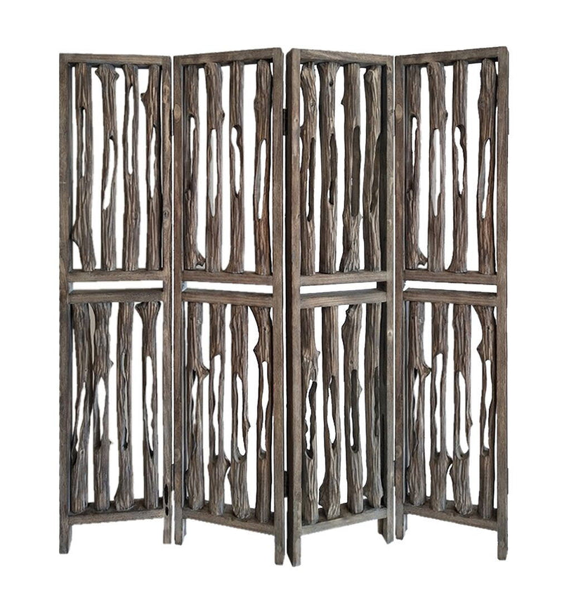 Wood Folding Four Panel Screen Room Divider - Brown