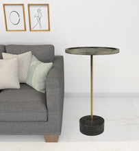 Load image into Gallery viewer, 26" Solid Wood And Marble Round End Table - Black And Brown
