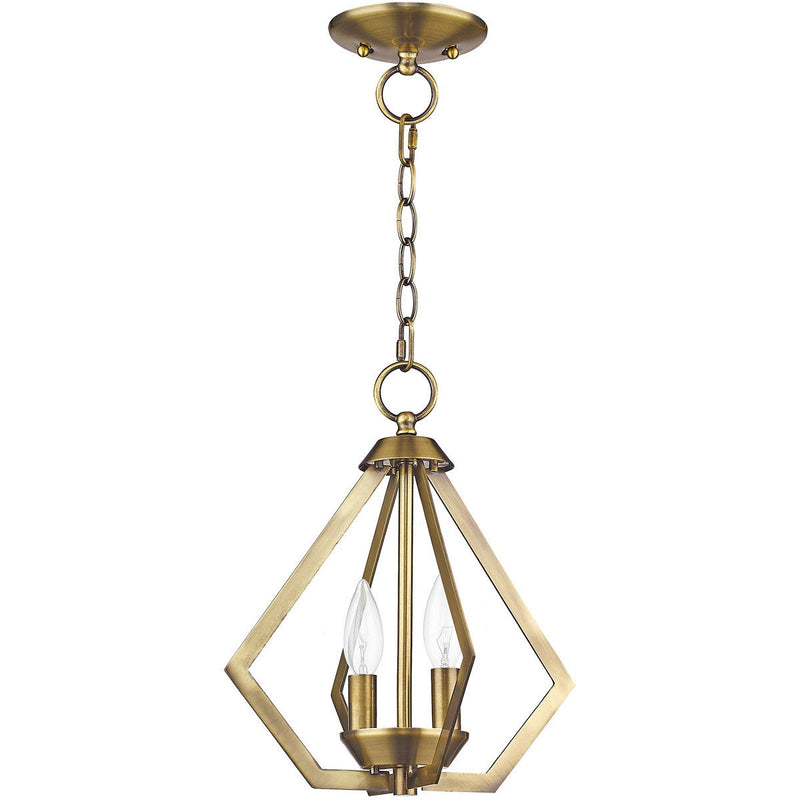 Two Light Dimmable Chandelier With Shades - Antiqued Brass